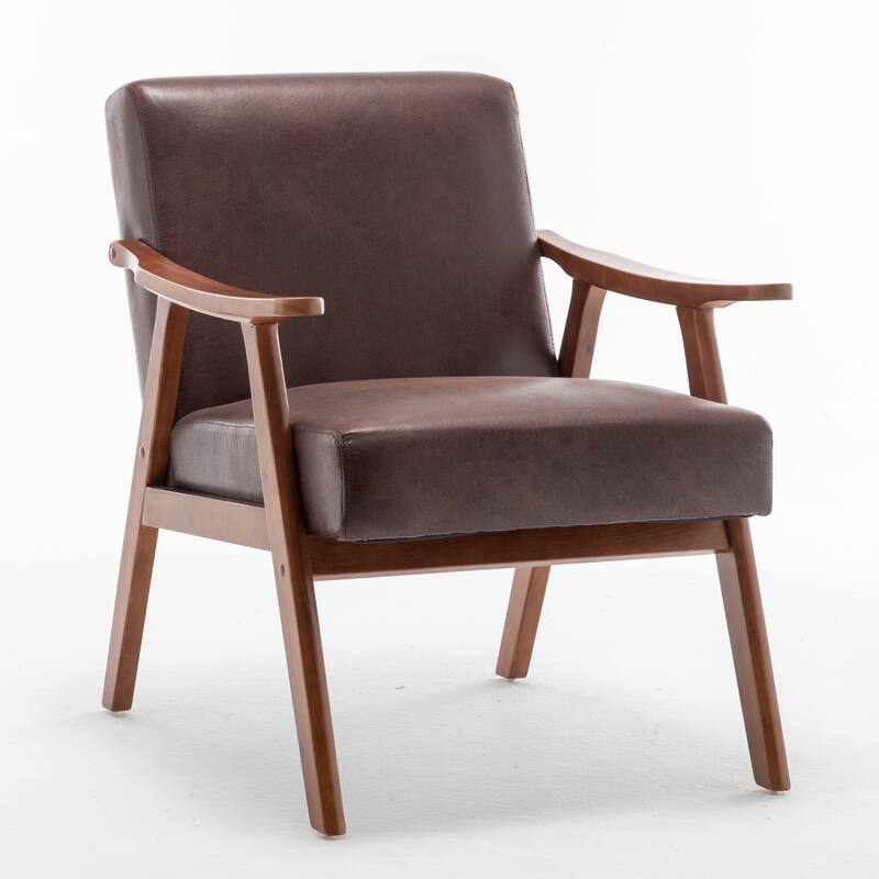 Mid-Century Modern Chair, Living Room Chair with Solid Wood Frame, Accent Chair Extra-Thick Backrest, Wingback Chair