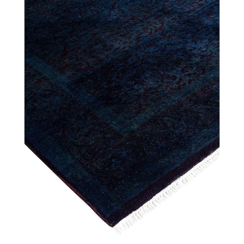 Overton Hand Knotted Wool Vintage Inspired Modern Contemporary Overdyed Blue Area Rug - 4' 2" x 5' 7"