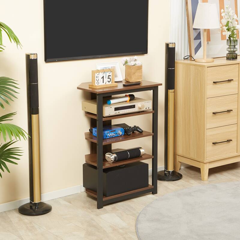 Brown 23.5" TV Stand with Storage Shelves and Steel Frame for Under 29 Inch TVs