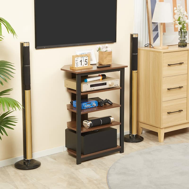 Brown 24" TV Stand with Shelves & Steel Frame for TVs Under 29"