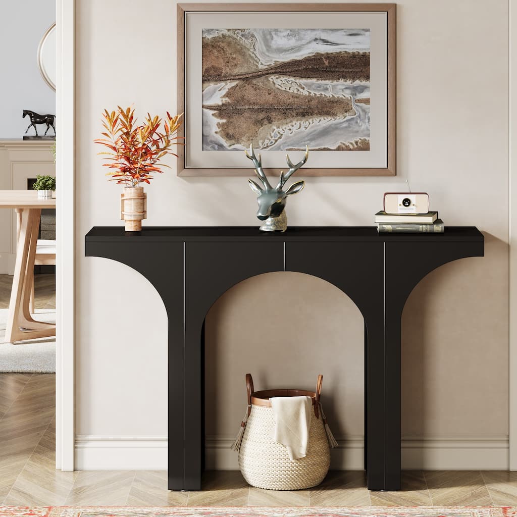 47"Modern Black Console Table for Entryway & Behind Sofa - Narrow Hallway Table with Arched Base