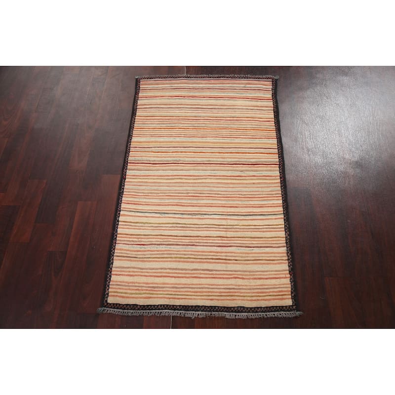 Modern Striped Gabbeh Kashkoli Oriental Area Rug Handmade Wool Carpet - 2'6" x 4'1"