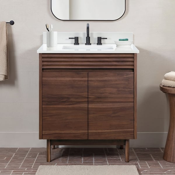 slide 2 of 36, Avanity Carina Bathroom Vanity in Coffee Teak with White Engineered Stone Top 31" Single Sink