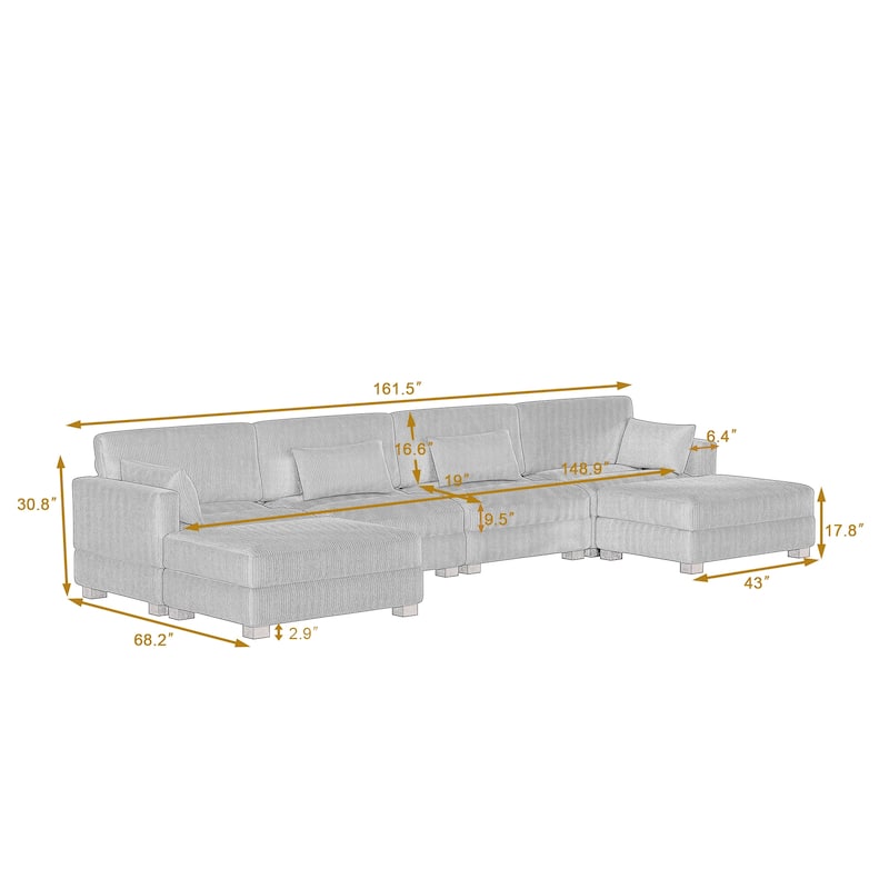 6-Piece U Shaped Couch Modular Sectional Sofa with Ottoman