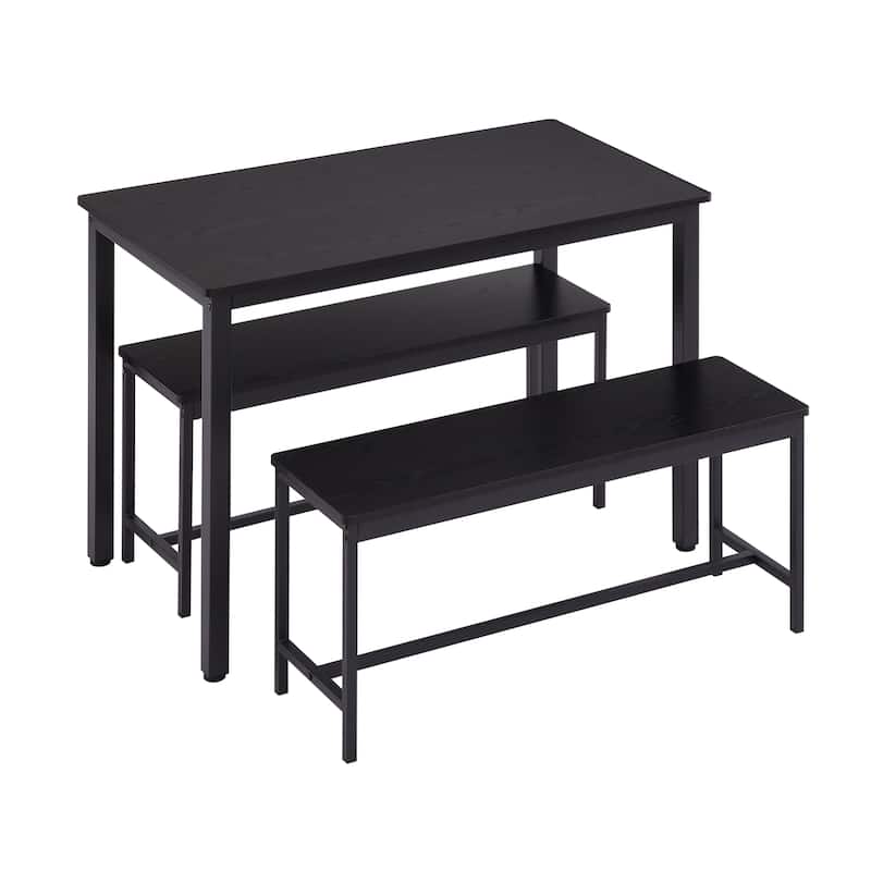 Black Sliding Benches Bar Bench with Steel Legs, Minimalist Coffee Table Dining Table Table & Bench Set