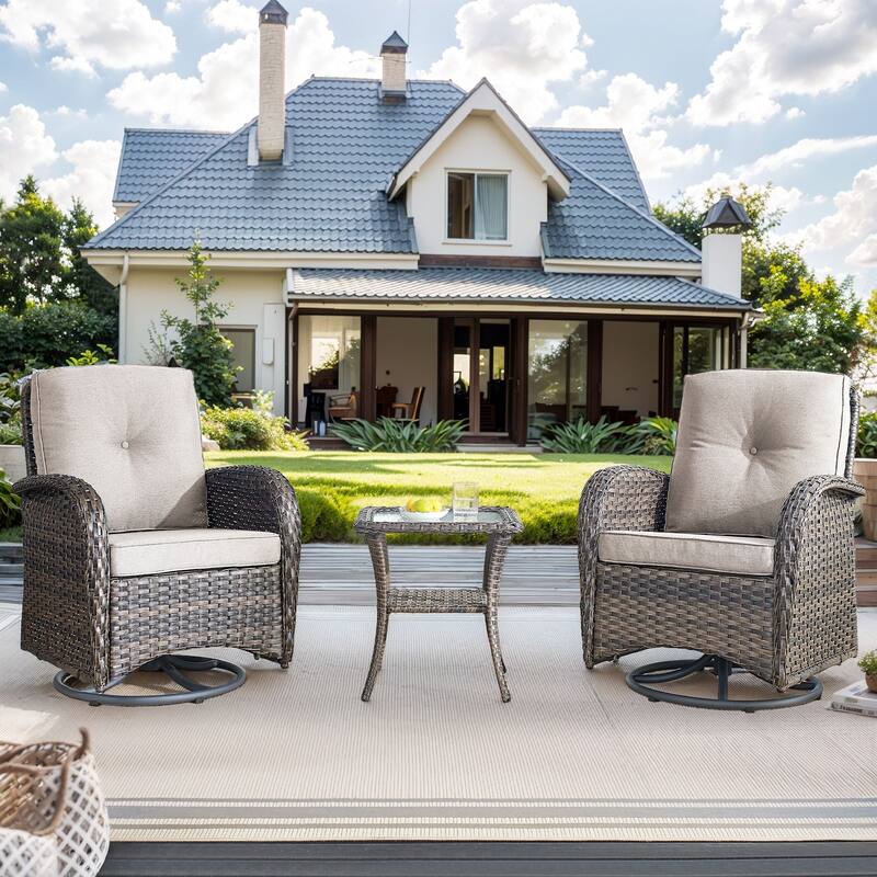 Gymojoy Swivel Patio Chair & Table 3 Piece Outdoor Furniture Set