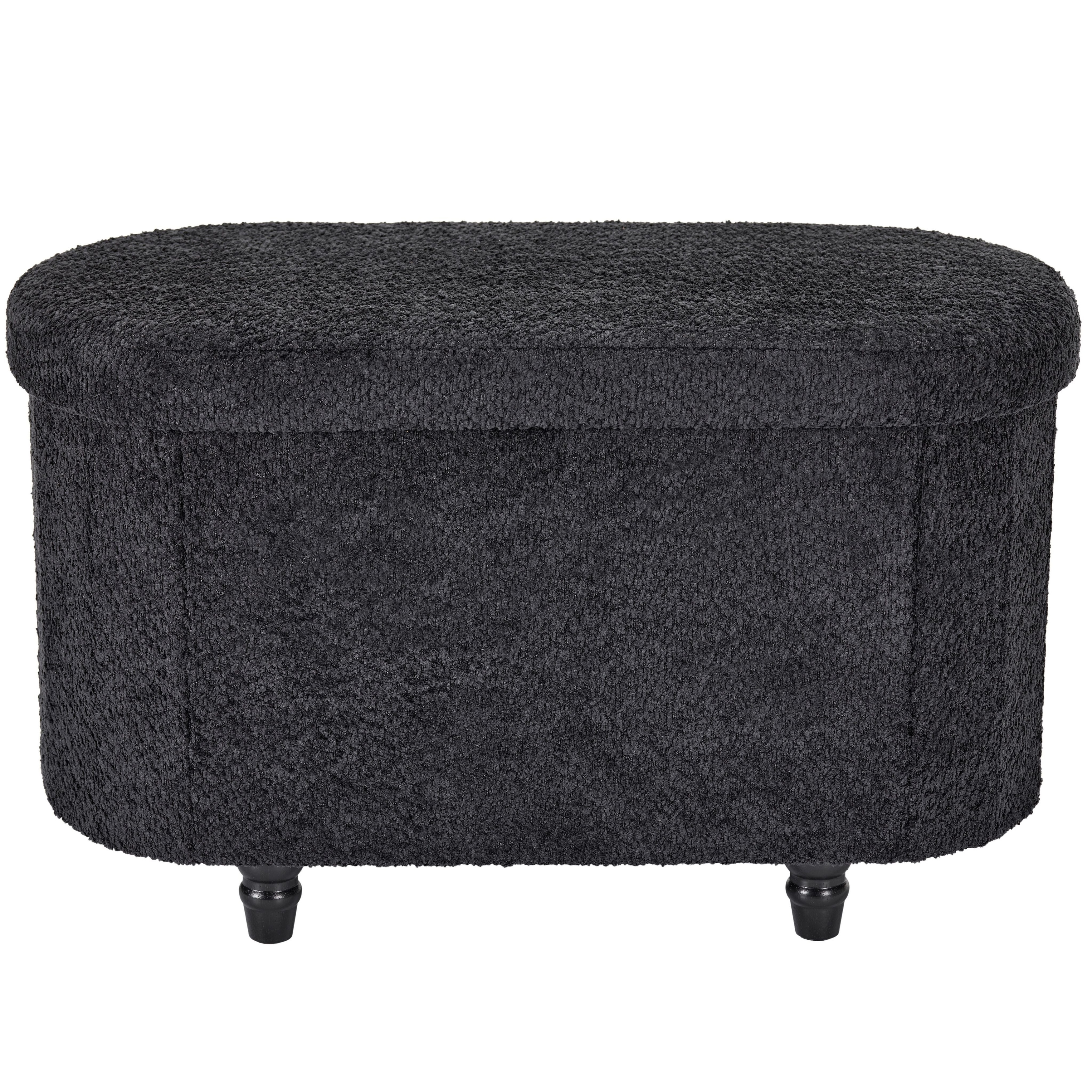 Storage Ottoman Bench, Polyester Boucle Upholstery, Glam, Black
