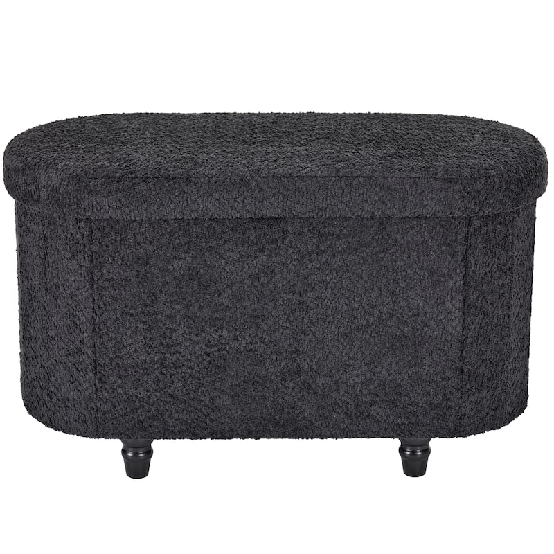 Black Boucle Storage Ottoman Bench Modern Upholstered Seat 30" x 15"