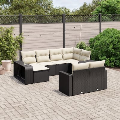 vidaXL Patio Sofa Set with Cushions Outdoor Furniture 10 Piece Poly Rattan