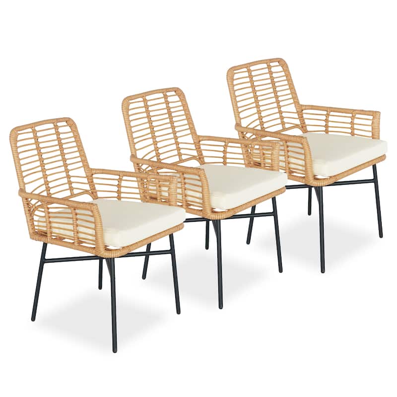 Outdoor Wicker Seating Sets - 22.44"L x 24.21"W x 34.05"H - Off White