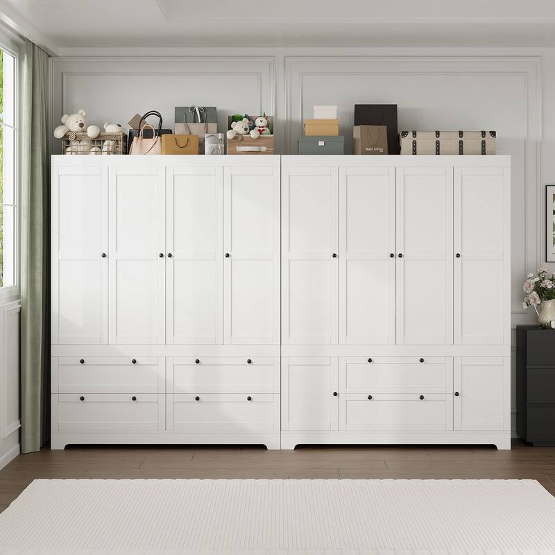Meyreso White Modular Wardrobe Closet with Drawers, Convertible Stacking Armoire - N/A
