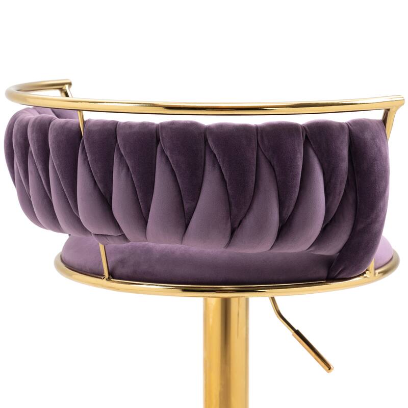 4 Set Velvet Adjustable Swivel Bar Stools With Backs