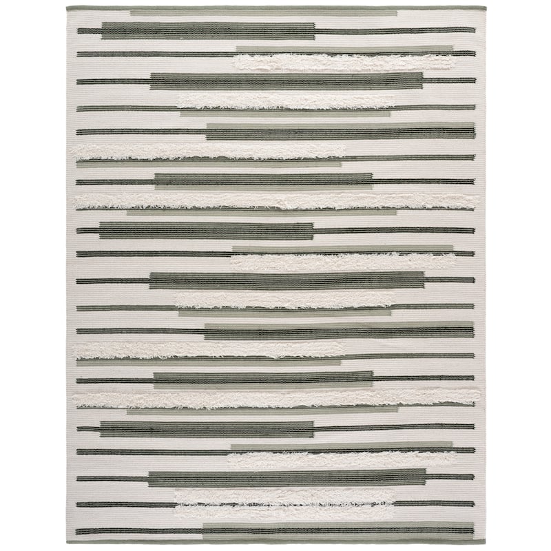 SAFAVIEH Handmade Kenya Herta Striped Wool Rug - 9' x 12' - Sage/Ivory