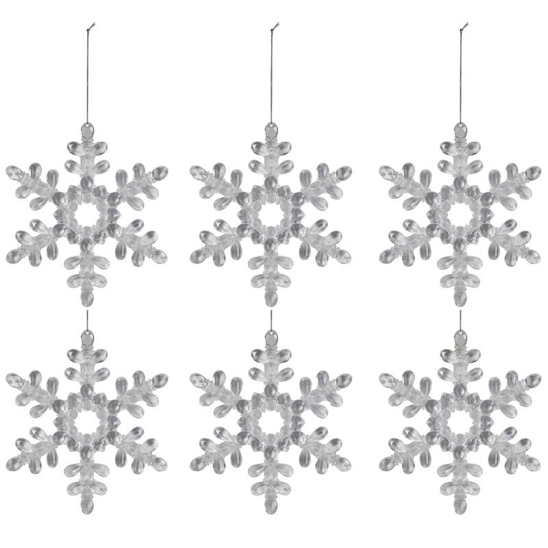 Hanging Acrylic Snowflake Christmas Ornaments - 7" - Clear - Set of 6