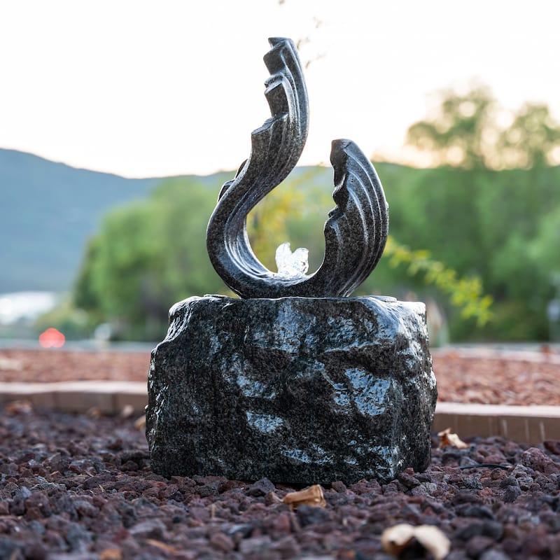 XBrand 25 in H Stone-look Sculptural Modern Freestanding Fiber Resin Outdoor Garden Fountain w/ LED Light