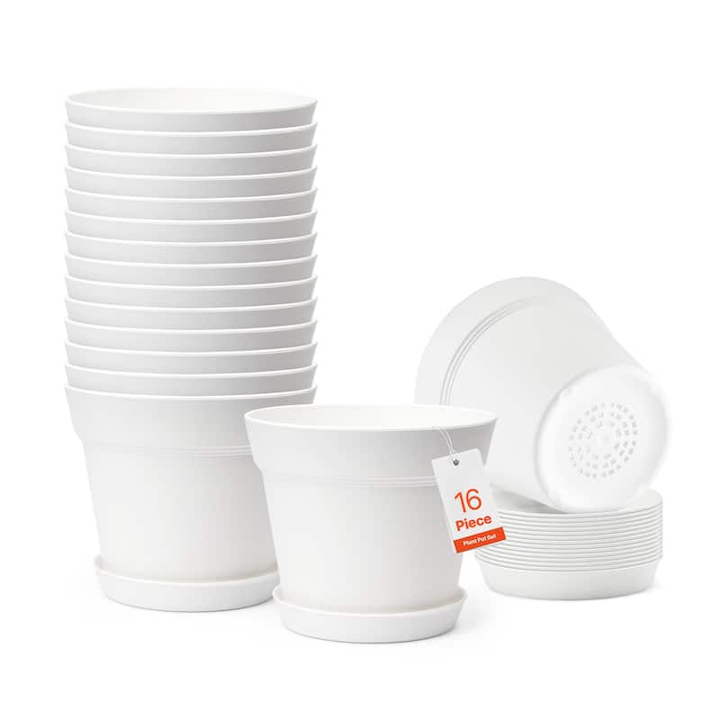 Round Plastic Planter Pots with Mesh Drainage Holes, Removable Saucer - Multi