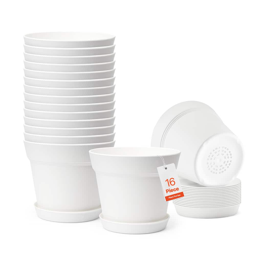 Round Plastic Planter Pots with Mesh Drainage Holes, Removable Saucer