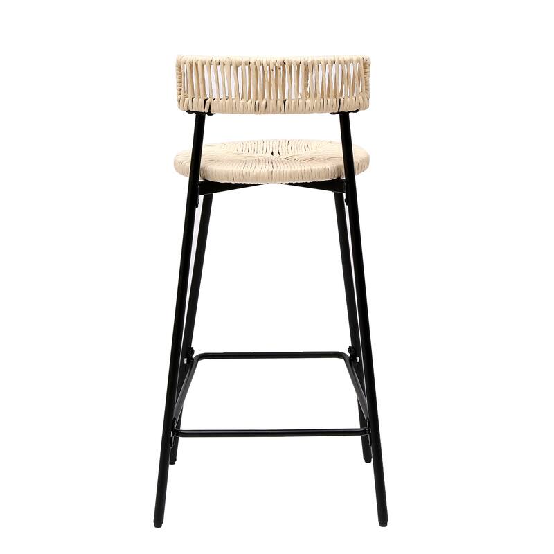 Set of 2 Counter Stools Handwoven Paper Rope Bar Stools Boho Round Dining Pub Chairs for Kitchen