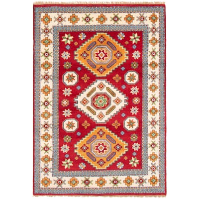 ECARPETGALLERY Hand-knotted Royal Kazak Red Wool Rug - 5'7 x 7'11