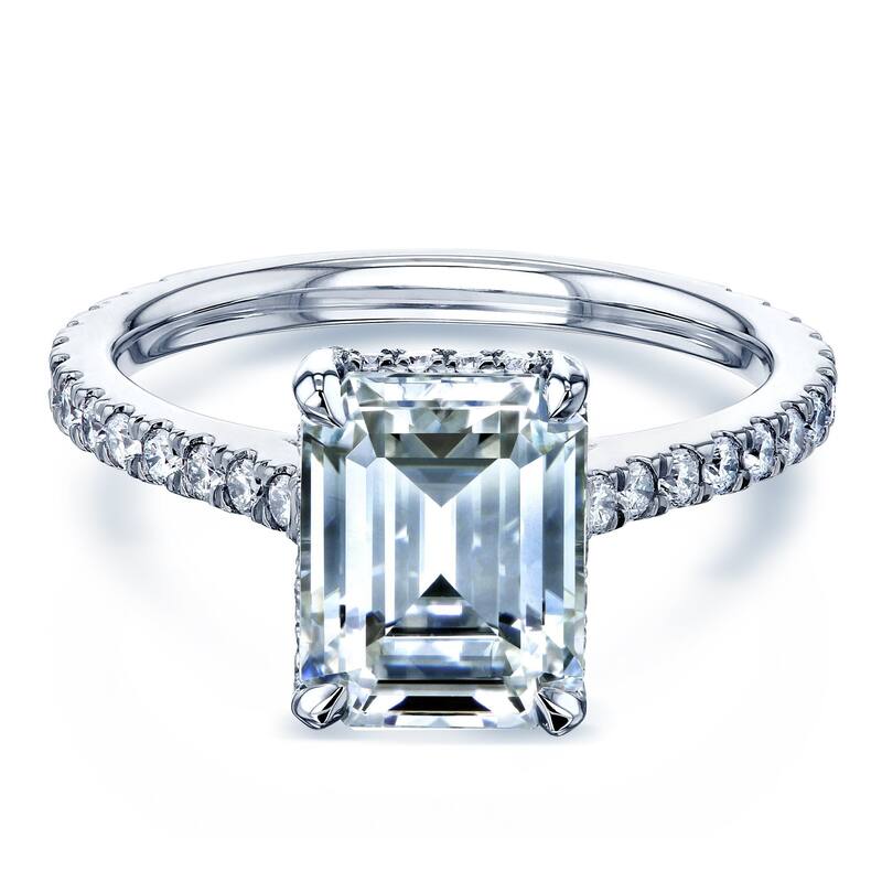 Annello by Kobelli 14k Gold Emerald Forever One Moissanite Drop Halo Engagement Ring (DEF/VS, GH/I) - White - 9