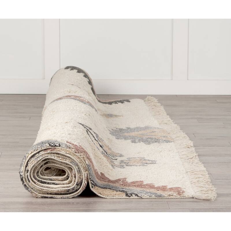 Carla 5x8 Earthy Neutrals Patterned Cotton Area Rug - 96.0L x 60.0W x 1.0H
