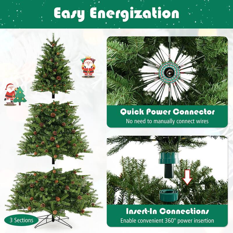 Gymax 7 FT Pre-Lit New PE & PVC Christmas Tree 3-Minute Quick Shape