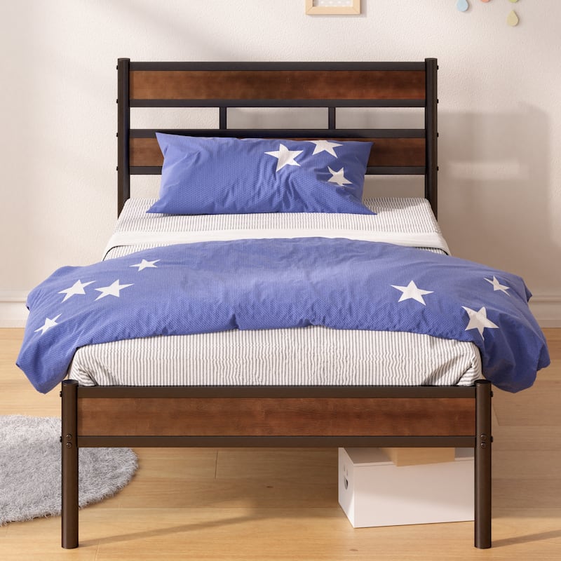 Priage by ZINUS Brown Bamboo and Metal Platform Bed Frame