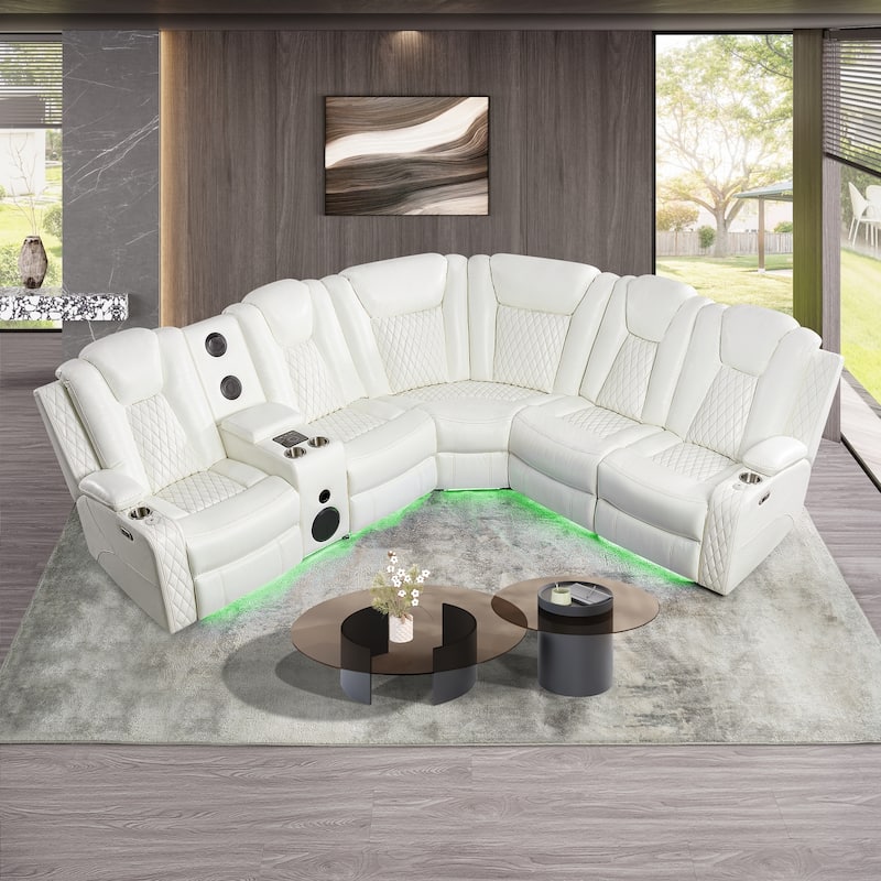 Premium Air Leather Home Theater Loveseat with LED Lights, Recliner with Built-in Speakers & Wireless Charging