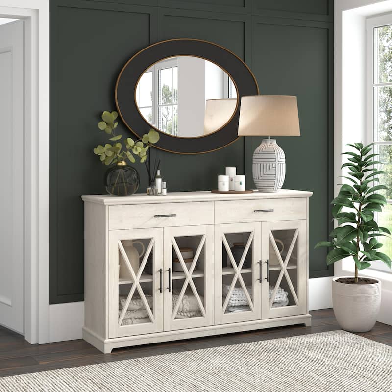 Lennox 60W Sideboard Buffet Cabinet with Drawers by Bush Furniture - Linen White Oak