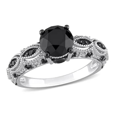 Miadora 2ct TW Black Diamond Engagement Ring in 10k White Gold