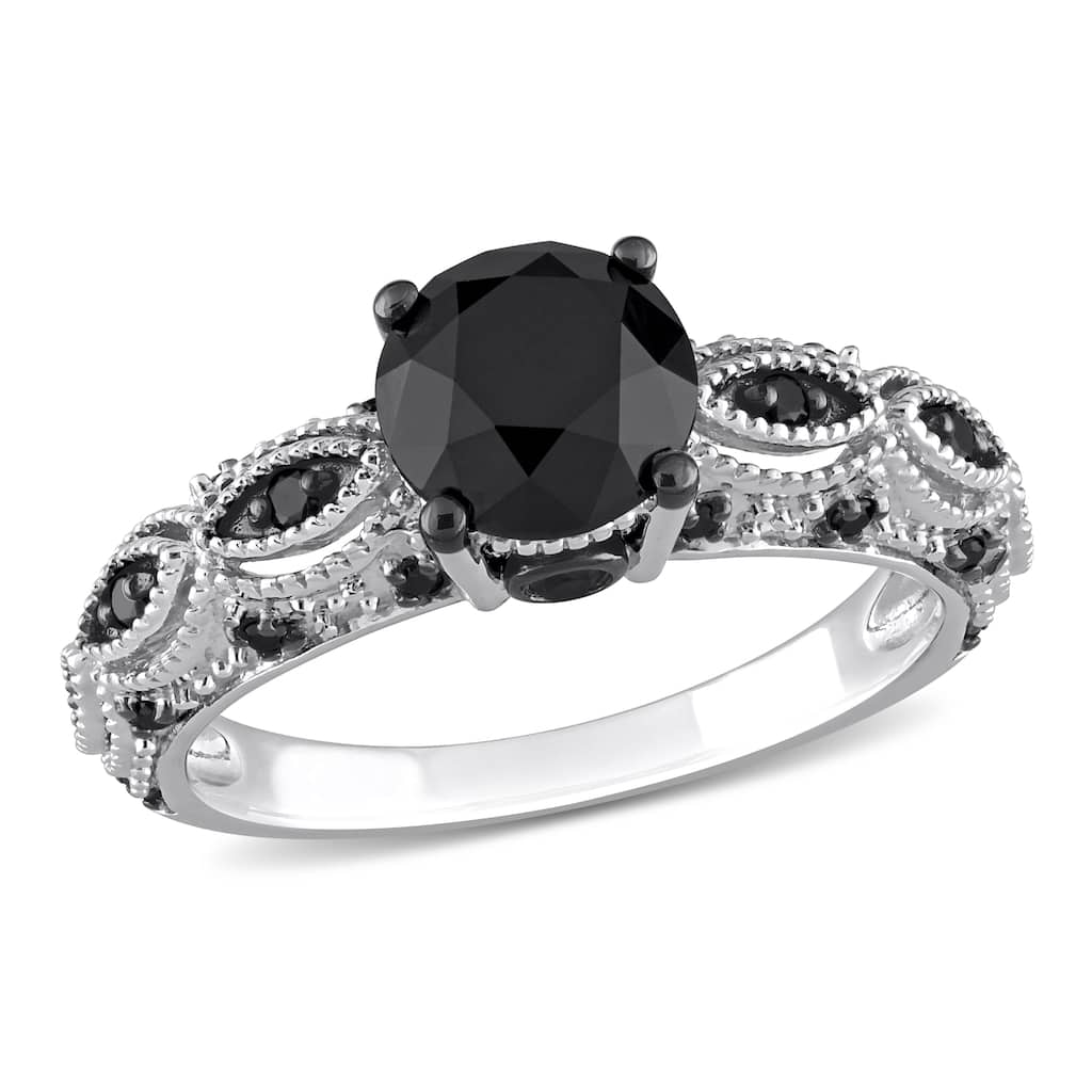 Miadora 2ct TW Black Diamond Engagement Ring in 10k White Gold