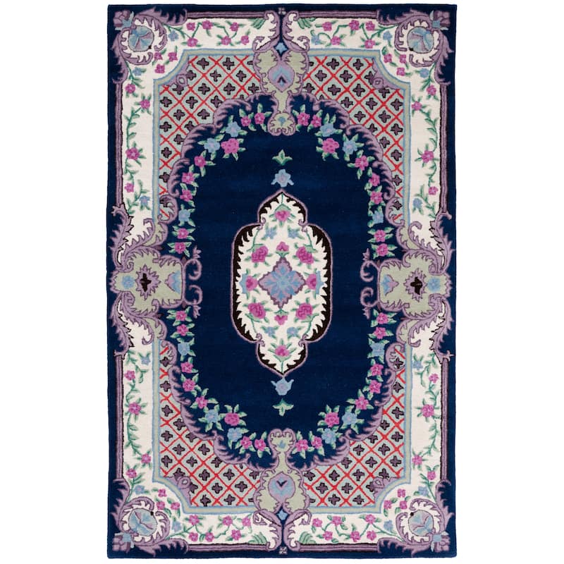 SAFAVIEH Handmade Bellagio Tatevik Oriental Medallion Wool Rug - 6' x 9' - Navy/Ivory