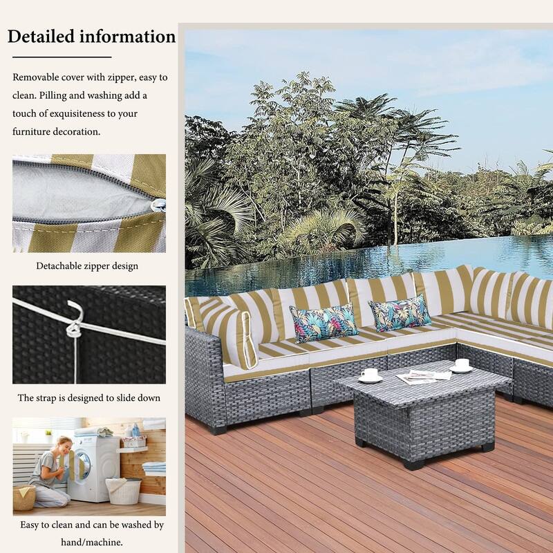 14pcs Outdoor Couch Cushions,4" Waterproof Sectional Rattan Conversation Set Cushions(Only Cushions+Covers,No Sofa) - 14PCS