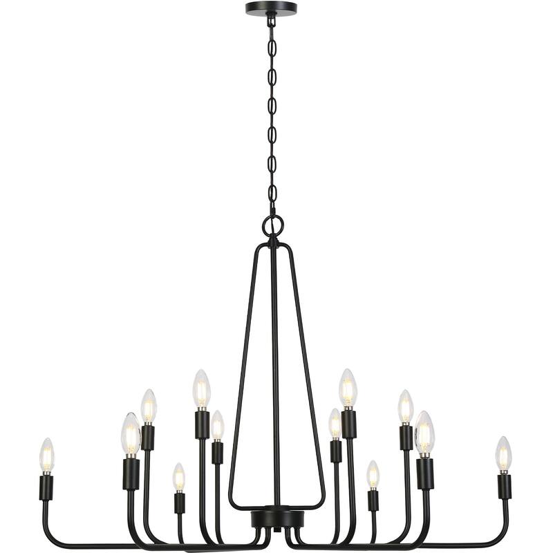 Modern 12-Light Black 39 IN Classic Chandelier Transitional Candle Lights - 38.6" W x 28.3" H
