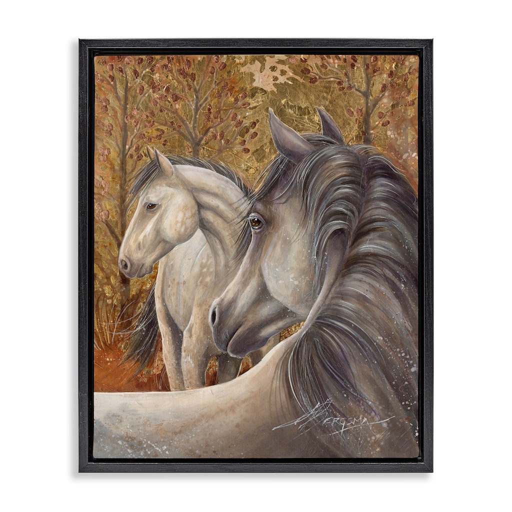 Stupell Horses in Autumnal Forest Framed Floater Canvas Wall Art Design By Jody Bergsma