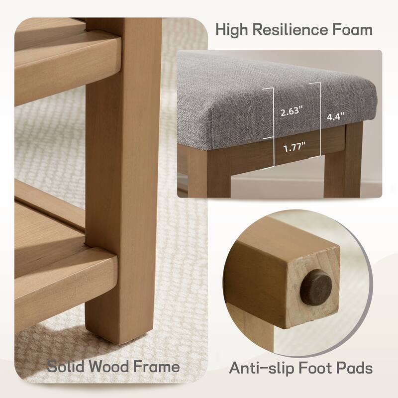 HUIMO Multi-Functional Solid Wood Bench with Storage Shelves 46in/39in