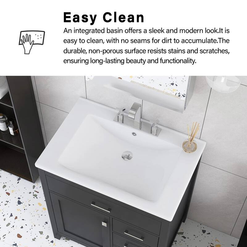 30 in. W x 18 in. D x 34 in. H Single Sink Freestanding Bath Vanity with White Ceramic Top