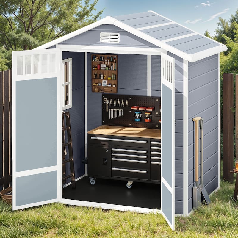 6x4.4 FT Resin Storage Shed with Fence-Style and Side Windows - 6' X 4.4'
