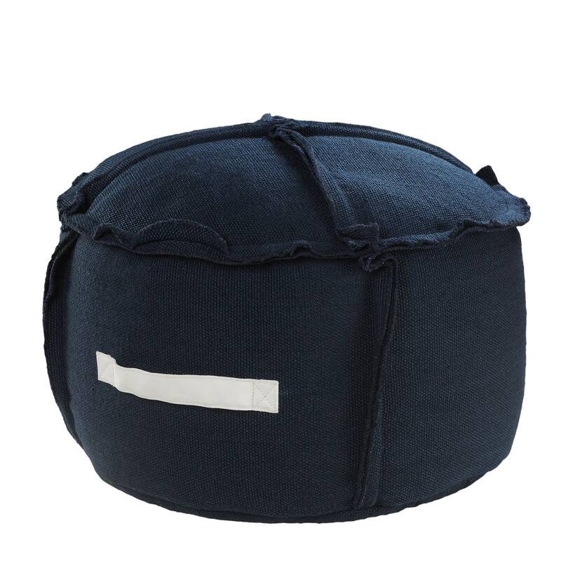 20" Navy Solid Textured Round Pouf Ottoman