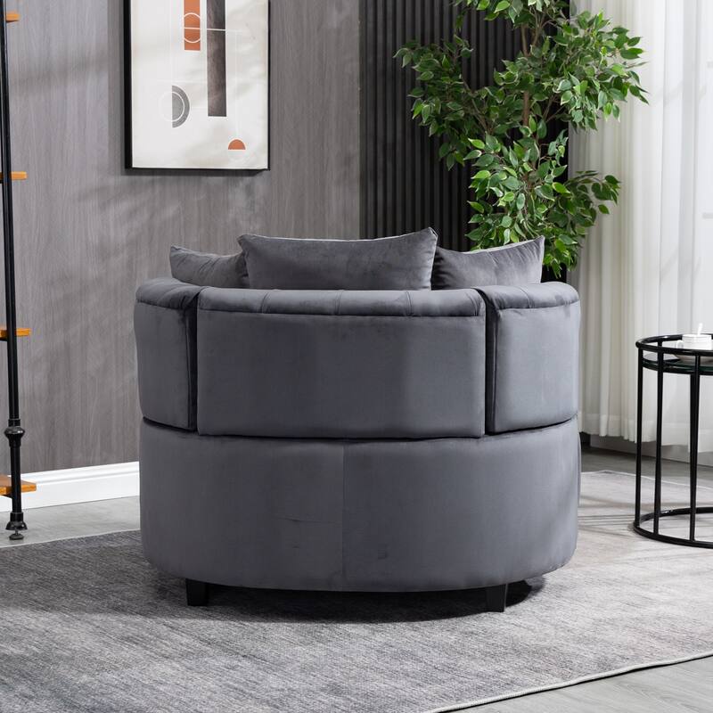 Oversized Barrel Accent Chair with 3 Pillows, Velvet Tufted Upholstered Round Club Chair, Ergonomic Reading Sofa Chair
