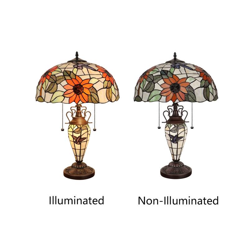 Tiffany-Style 3-Light Floral Double Lit Table Lamp 16" Shade