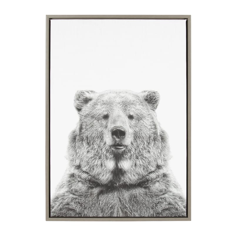 Sylvie Bear Framed Canvas Wall Art by Simon Te Tai, Gray 23x33 - 23x33 - Plastic - Grey