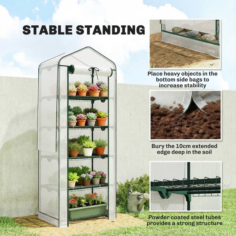 Outsunny 5 Tier Mini Greenhouse with Screen Roof, 27.6" x 19.7" x 75.6", Portable Small Greenhouse with High Strength PE Cover