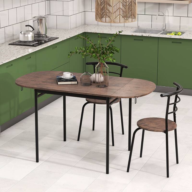 Gymax 3 Pcs Foldable Dining Table Set w/ 2 Chairs Industrial Oval
