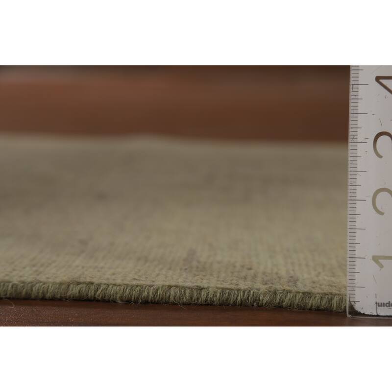 Muted Green & Gold Modern Gabbeh Runner Rug Handmade Wool Carpet - 2'7" x 9'6"