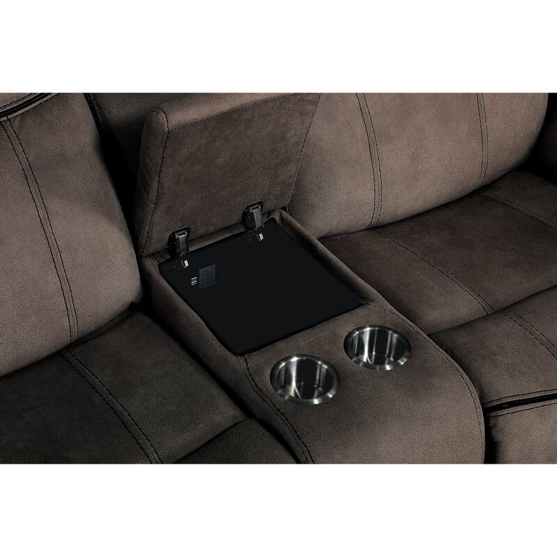 Velvet Upholstered Loveseat with USB Docks and Storage Console, Gray