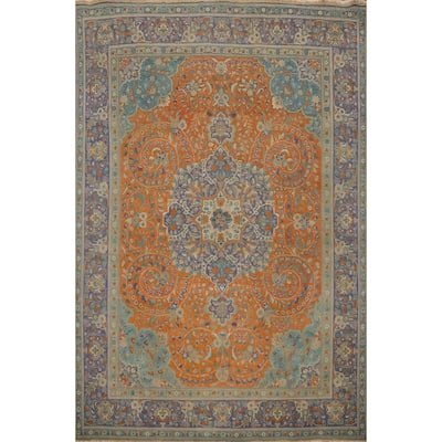 Hand Knotted Oriental 100% Wool Carpet Traditional Floral Oranges & Rust Tabriz Area Rug - 13' 0'' X 9' 10''