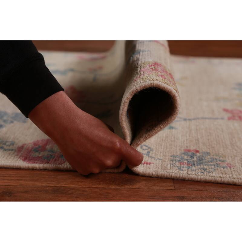 Hand Knotted Oriental 100% Wool Carpet Traditional All-Over Beige & Ivories Art Deco Area Rug - 6' 5'' X 2' 10''