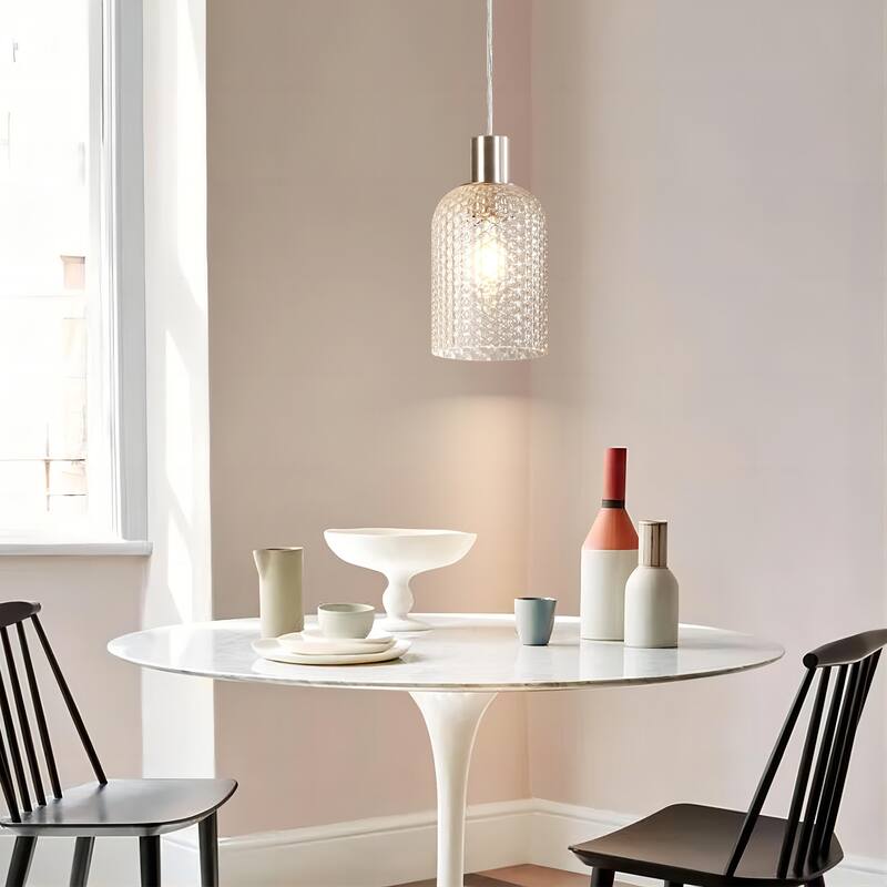 1/3-Light Modern Glam Bell-Shaped Adjustable Island Pendant Light with Clear/Blue/Amber Textured Glass
