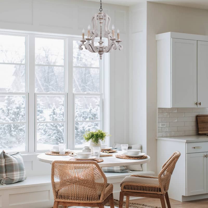 Cusp Barn Farmhouse Antique 5-Light Wood Candle Chandelier Empire Shabby Ceiling Light for Dining Room Entryway
